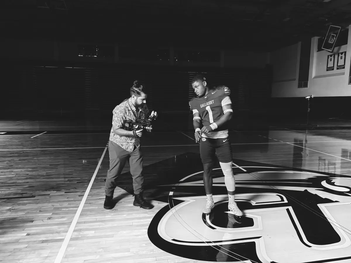 Directing a Gallaudet Bison athlete on court for the Nike campaign